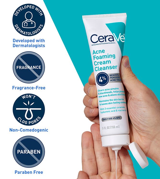 Cerave - Acne Foaming Cream Cleanser 4% Benzoyl Peroxide - Ministry of Skin